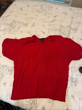 Lane Bryant Red V-Neck Short Sleeve Sweater